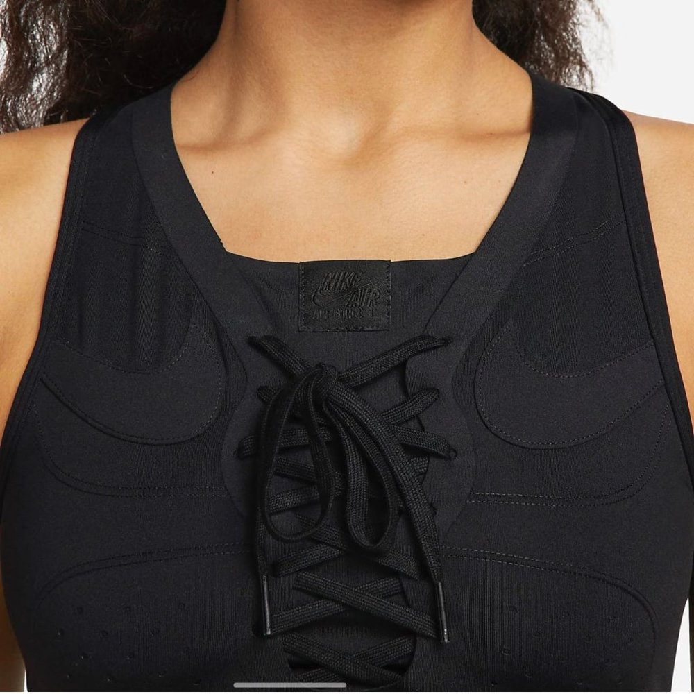 Nike Womens Black Swoosh Air Force 1 Laced Up Front Racerback Sports Bra - Picture 3 of 10